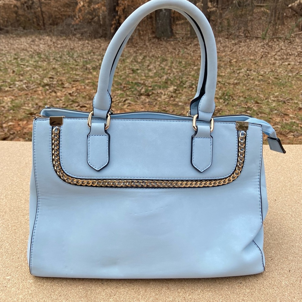 Chic Light Blue Satchel with Chain Detail